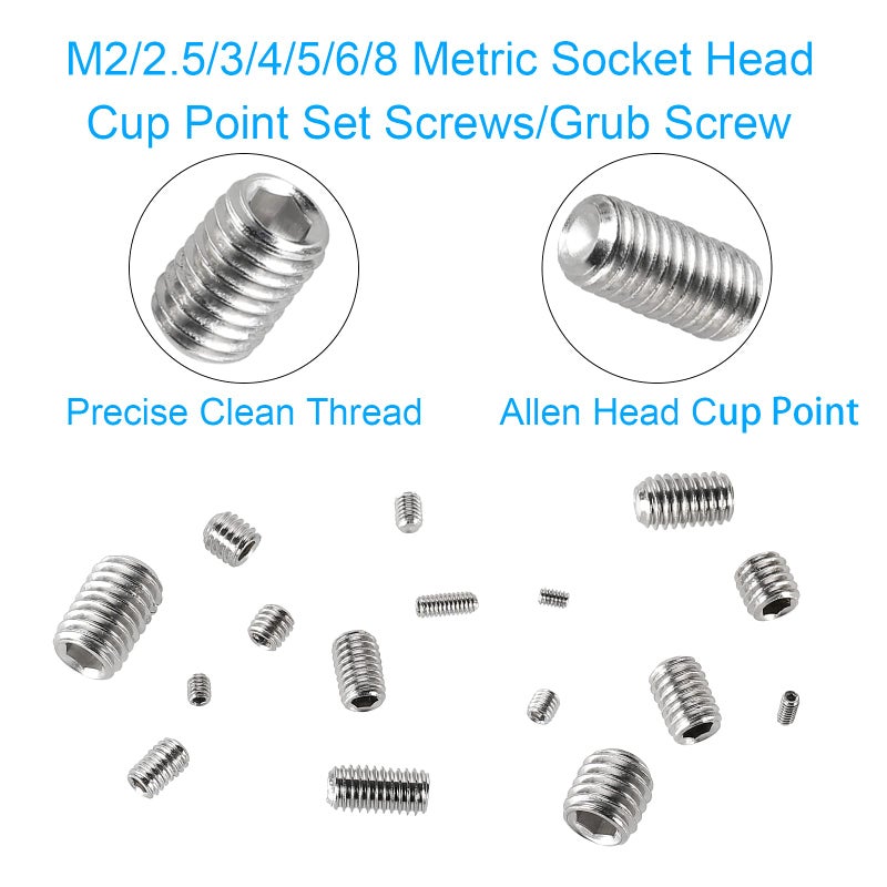 HanTof 747Pcs M2/M2.5/M3/M4/M5/M6/M8 Metric Hex Socket Head Cup Point Set Screws, Allen Head Grub Screws, Internal Hex Drive Headless Set Screws Assortment Kit with 7Pcs Hex Keys, 304 Stainless Steel - Image 5